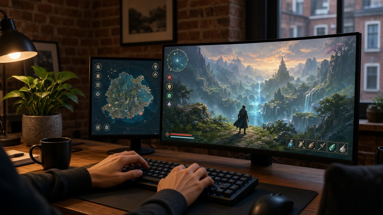 Indiegame op een desktop in een sfeervolle Nederlandse kamer