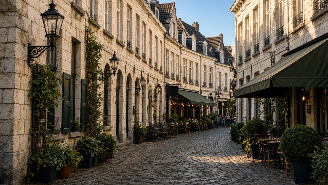 Historische straat in Maastricht met cafés