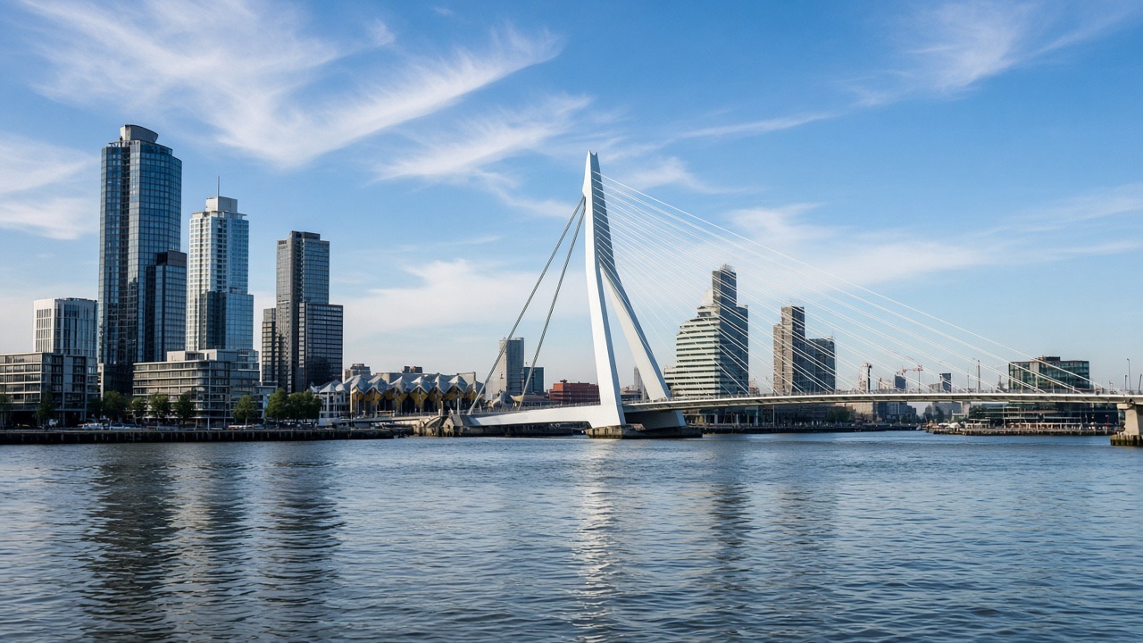 Skyline van Rotterdam met de Erasmusbrug