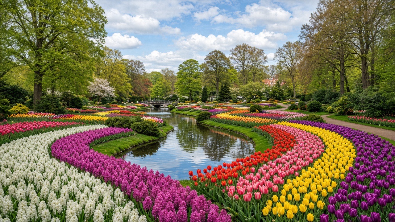 Kleurrijke Nederlandse tulpentuinen in de lente